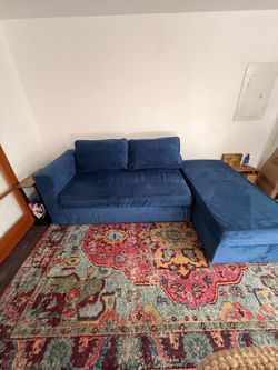 Blue Velvet Sectional Sleeper Sofa with Chaise