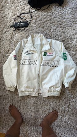 White Racing Graphic Zip-Up Jacket