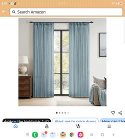 Stone Blue Pinch Pleated Linen Curtains 2 Panels 42W x 102L