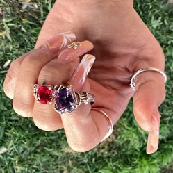 925 Rings Available Large Purple Stone & Red Oval Stone 