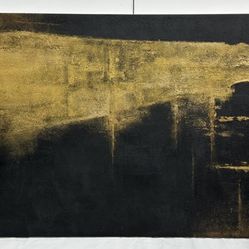 Large gold & black textured framed painting, wall art with gold frame