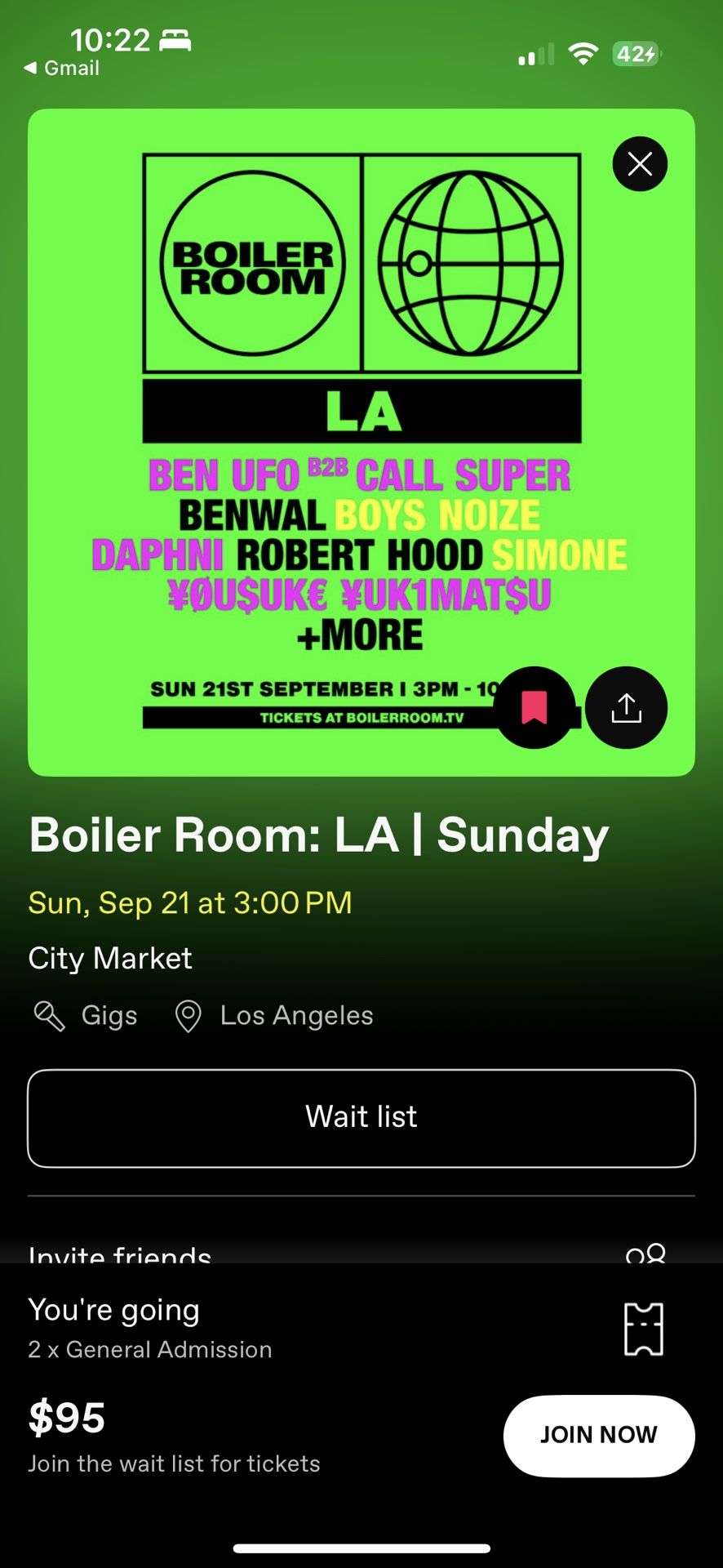 2 Tickets To Boiler Room Sep 21 City Market