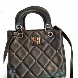 BADGLEY MISCHKA Small Black Quilted Tote Bag Vegan Leather Removable Strap