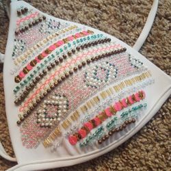 White Beaded Bikini Top - ninetynine