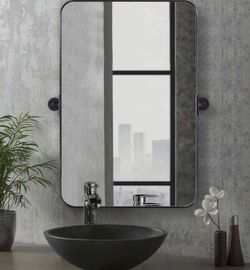 Modern Pivot Bathroom Mirror – 60x90 cm (23.6”x35.4”) Matte Black Frame