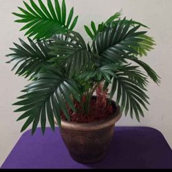 Faux Potted Palm Plant in a 10" Gold Circle Planter w Red Jasper Stone @ Lasting Creations