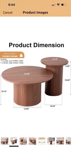 Set of 2 Brown round wood coffee tables