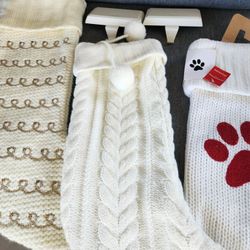 3 Christmas Stockings + 2 Weighted Holders 