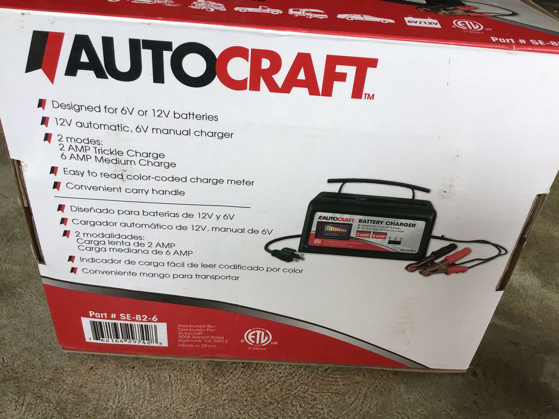 New AUTOCRAFT Battery Charger, Part #SE-82-6, 12 volt & 6 volt for Sale in  Fort Myers, FL - OfferUp