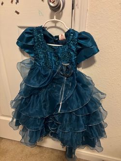 Girls Teal Ruffle Pageant Dress