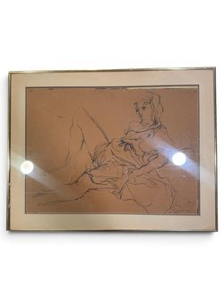 Framed Figure Sketch Drawing Gold Frame