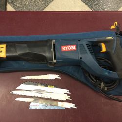 Ryobi Corded Reciprocating Saw / Sawzall With Blades And Case 