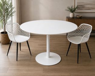 Modern White Round Dining Table + 2 Chairs