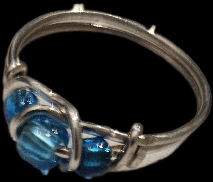 Silver Ring with Blue Stones, Unsure Size