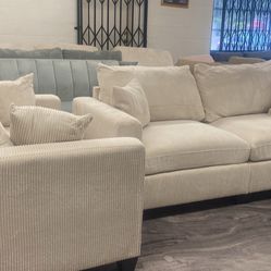 New Off White Corduroy Couch And Love  Seat Set / Free Delivery 