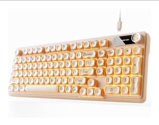 Wired Creamy Keyboard with Number Pad, Media Knob, RGB Backlit-Cream
98-Key Quiet Computer Keyboard, Jelly keycaps, Display Screen, 2-Stage Feet, Cute