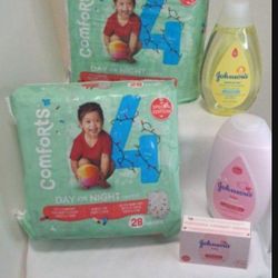 Comfort Diapers-Size 4 -2/28 Ct Pkgs + Shampoo,  Lotion,  & Body Bar 