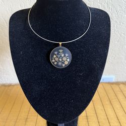 VTG Amita Tokyo Damascene Reversible, Black, And Gold Etched Pendant