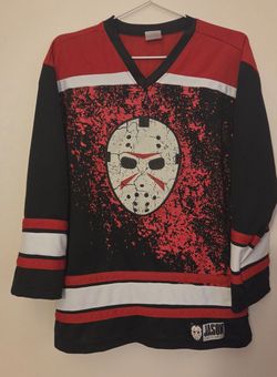 Friday The 13th Jason Voorhees Hockey Jersey Black Red  YOUTH SIZE XL PRE-OWNED