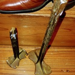 Repurposed Railroad Track Boot Jack – Heavy Vintage Iron Stand
