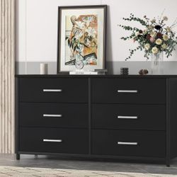 6 Drawer Double Dresser, Industrial Wood Dresser for Bedroom, Storage Cabinet with Sturdy Steel Frame （BCG003）