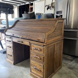 Vintage Solid Oak Roll Top Desk
