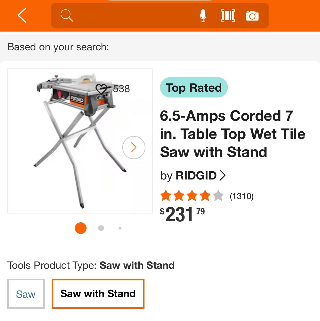 RIGID WET TILE SAW