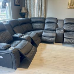Dark Gray Sectional Sofa With Power Reclining Seats