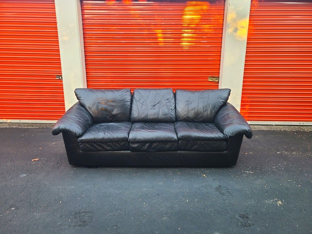Black Leather Couch - Free Delivery