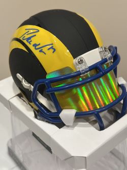 LA Rams Puka Nakua authentic Autographed Matt Black Mini Helmet COA Fanatic 