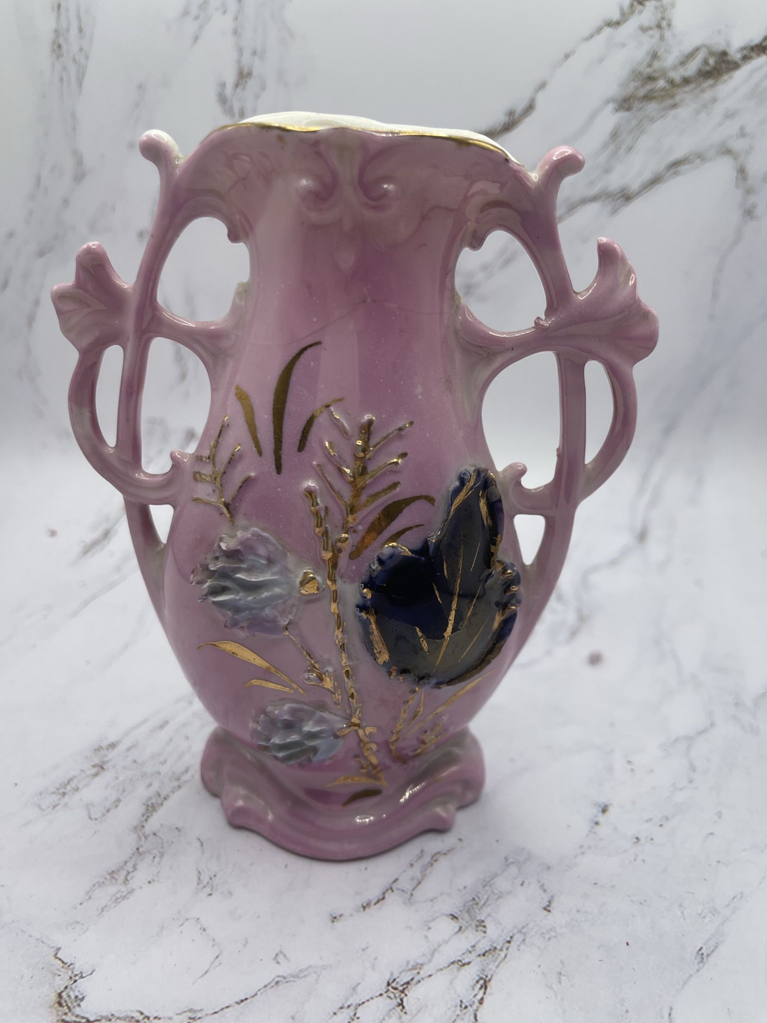 Vintage Porcelain Souvenir Pink Ornate Vase Taunton Mass Made In Germany