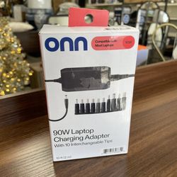 onn 90W Laptop Charger with 10 Interchangeable Tips, 10ft Power Cord, for HP, Dell, Lenovo, Grey