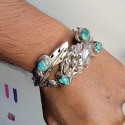 Sterling Silver Dragon Bracelet With Turquoise 