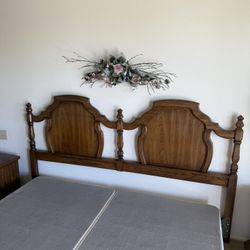 Vintage solid wood Huntley Furniture by Thomasville. Cal king bed frame with two matching night stands. Matching dresser with a lot of storage. Great 