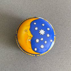 Vintage Limoges Fait Main France Moon & Stars Porcelain Trinket Box