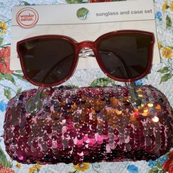 GIRLS RED TRIM SUNGLASSES 🕶  & SPARLY CASE SET 