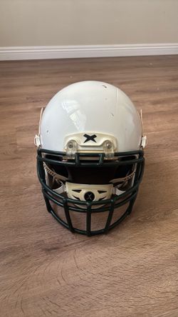 Xenith Epic Large Football Helmet – White Shell with Green Facemask + Chin Strap