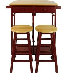 NEW - Red Breakfast Cart with Drop-Leaf Table

