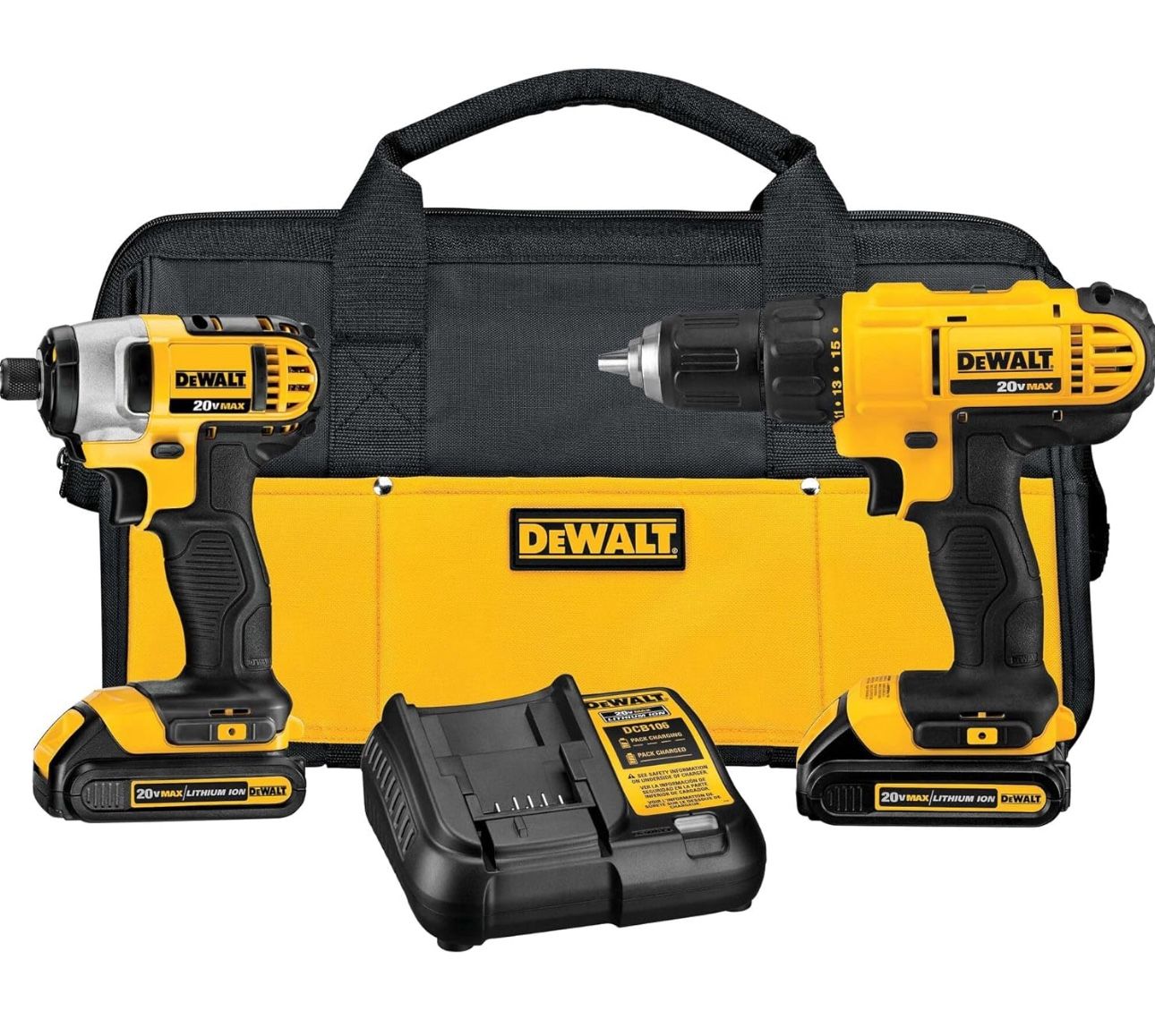 DEWALT 20V MAX Cordless Drill and Impact Driver, Power Tool Combo Kit with 2 Batteries and Charger (DCK240C2)