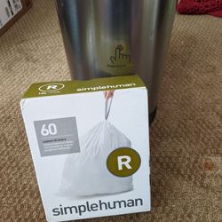 Simplehuman 10L stainless steel trash can with liners
