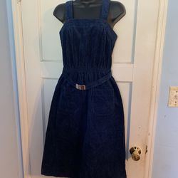  VTG 90s Womens Hot Line Mervin’s Corduroy Overall Apron Dress Blue USA Grunge