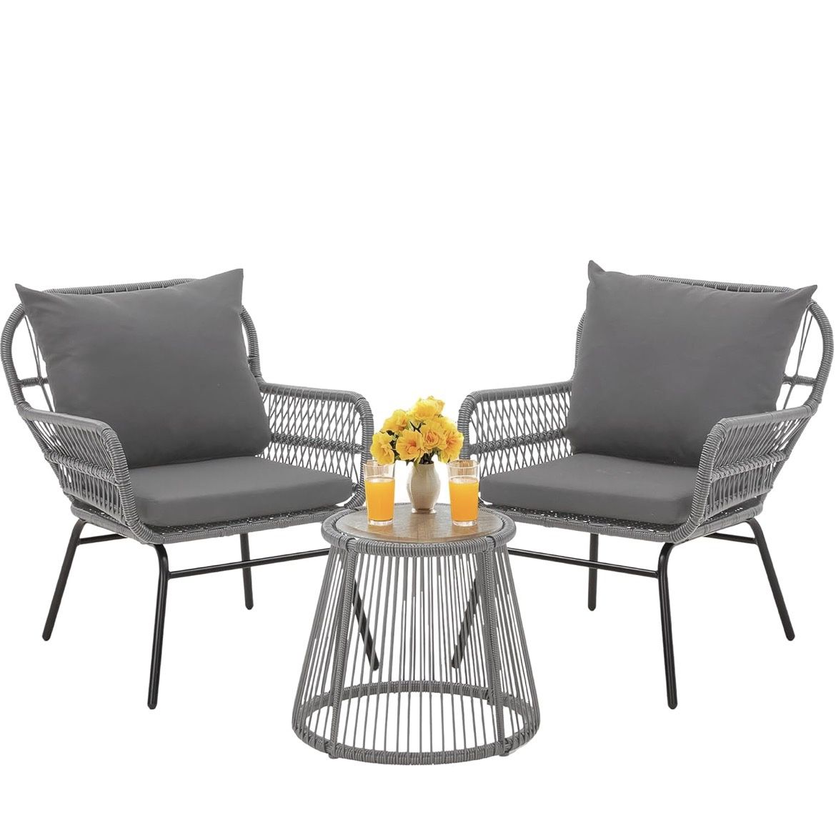 Y-3-Piece Outdoor Patio Set - 20" Wide Seating w/ 2" Thick Cushions, 14.2" Seat Height - Modern Boho Furniture for Gardens, Balcony & Apartments