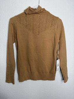 Brown Lace Detail Turtleneck Sweater – One Size (New With Tags)