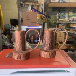 Sequoia Wood Folk Art Candle Holders
