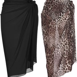 Beach Cover Wrap Skirt Leopard & Black