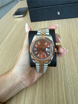 MEN LUXURY WATCH SILVER ROSE GOLD AND BROWN