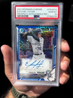 PSA 10 - 2021 Bowman Chrome Ezekiel Tovar Blue Choice Refractor Auto 117/150