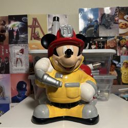 T2- Fireman Mickey Mouse 10" Cookie Jar by Zak Designs Firefighter Yellow Red