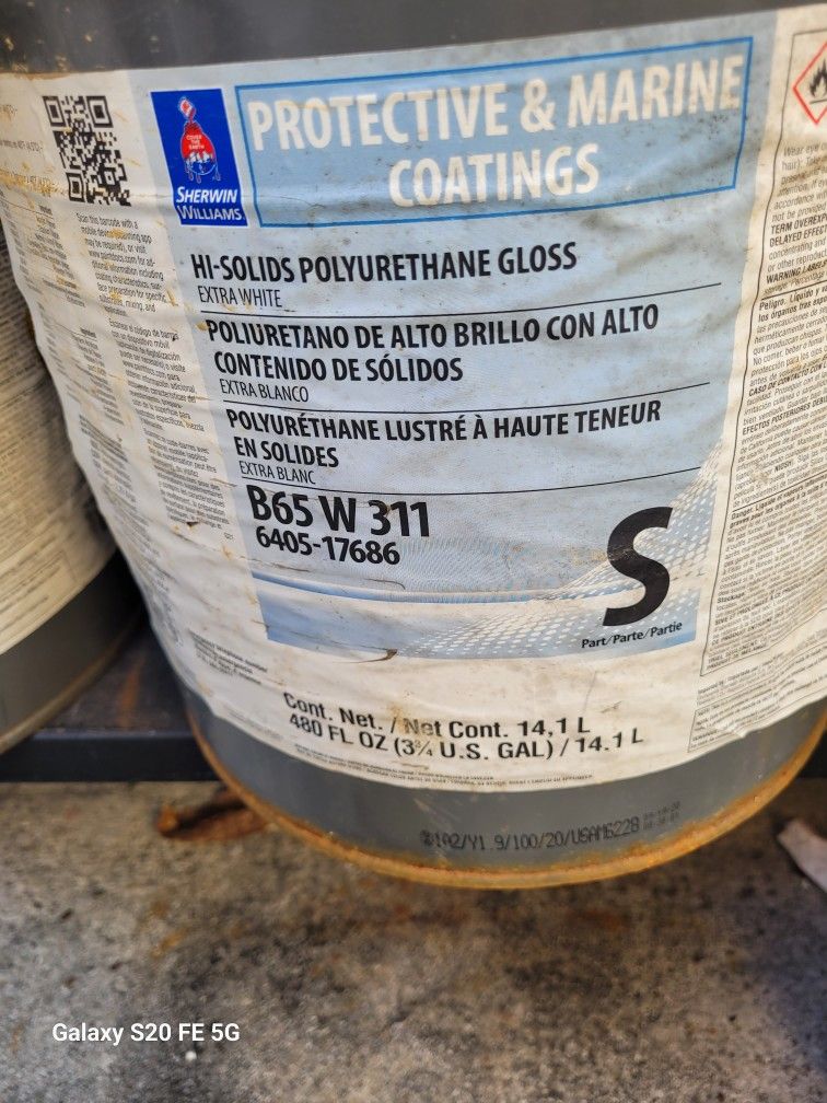25 gallons SHERWIN WILLIAMS PAINT GRADE MARINE (epoxy and polyurethane)