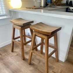 Pair Of Teak Swivel Barstools 